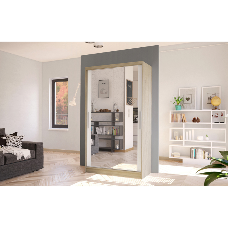 Modern BRUNO 7 ruhásszekrény - szélesség 100 cm, sonoma tölgy / fehér