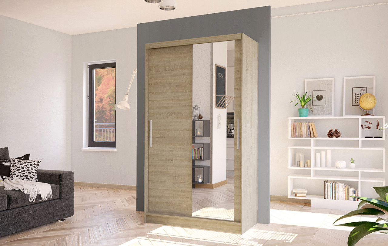 BRUNO 6 modern gardróbszekrény - 100 cm széles, sonoma tölgy