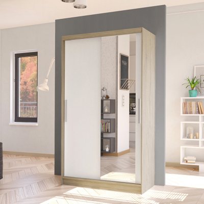BRUNO 6 modern gardróbszekrény - 100 cm széles, sonoma tölgy / fehér