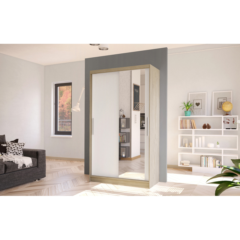 BRUNO 6 modern gardróbszekrény - 100 cm széles, sonoma tölgy / fehér