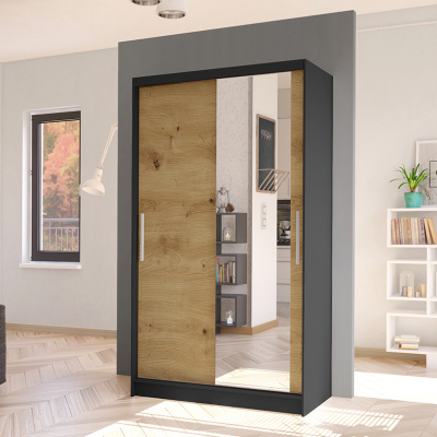 BRUNO 6 modern gardróbszekrény - fekete / artisan tölgy