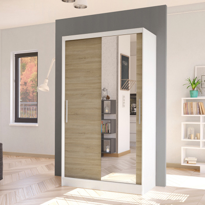 BRUNO 6 modern gardróbszekrény - 100 cm széles, fehér / sonoma tölgy
