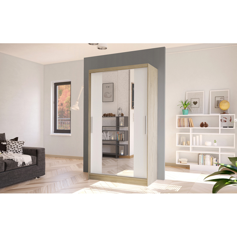 Modern BRUNO 2 ruhásszekrény - szélesség 100 cm, sonoma tölgy / fehér