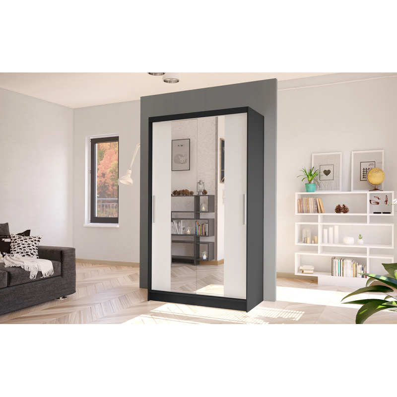 Modern BRUNO 2 ruhásszekrény - szélesség 100 cm, fekete / fehér