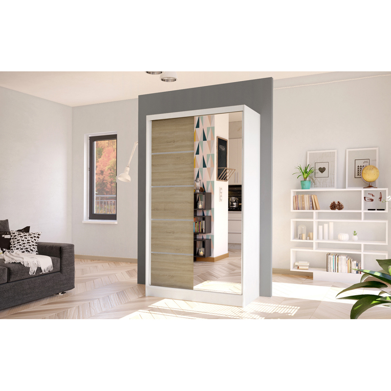 Elegáns ARINI 3 gardróbszekrény - szélesség 100 cm, fehér / sonoma tölgy