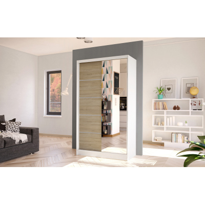 Elegáns ARINI 3 gardróbszekrény - szélesség 100 cm, fehér / sonoma tölgy