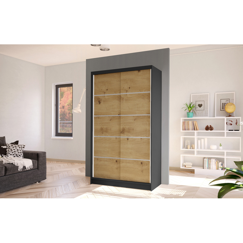 Elegáns ARINI 4 gardróbszekrény - szélesség 100 cm, fekete / artisan tölgy