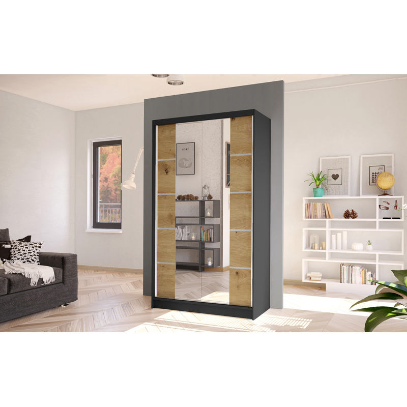 Elegáns ARINI 5 gardróbszekrény - szélesség 100 cm, fekete / artisan tölgy