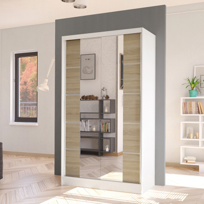 Elegáns ARINI 5 gardróbszekrény - szélesség 100 cm, fehér / sonoma tölgy