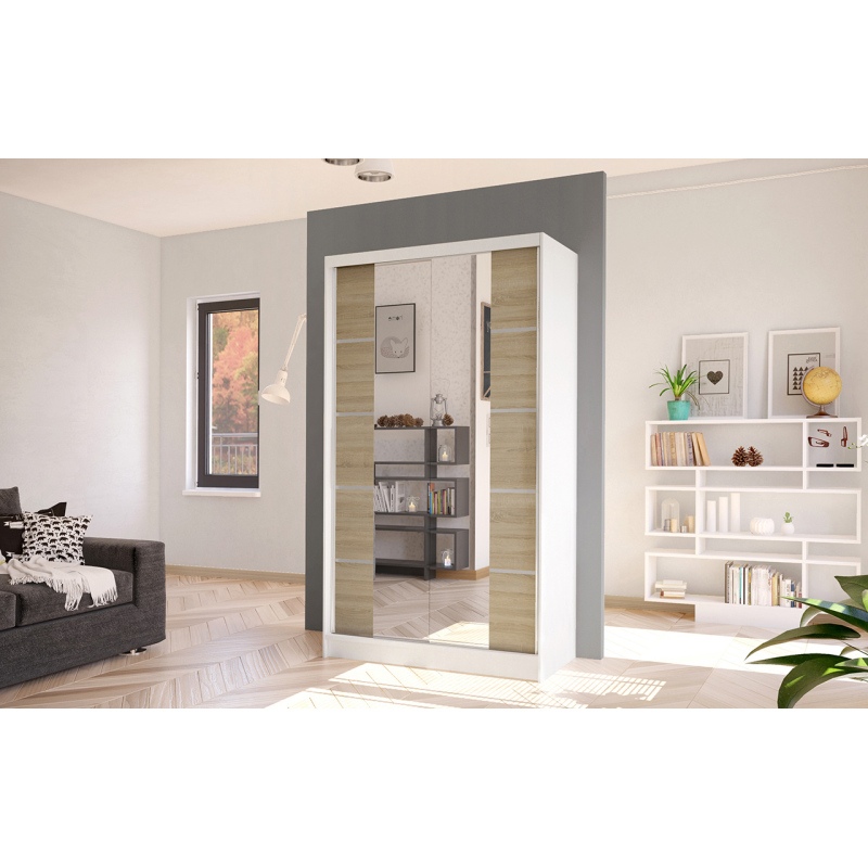 Elegáns ARINI 5 gardróbszekrény - szélesség 100 cm, fehér / sonoma tölgy