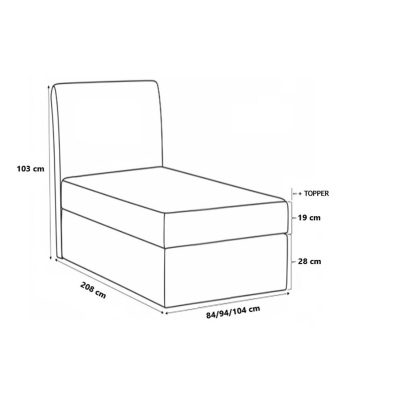 CELESTA MINI boxspring ágy - 90x200, szürke + INGYENES topper