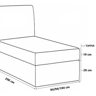 CELESTA MINI boxspring ágy - 80x200, szürke + INGYENES topper