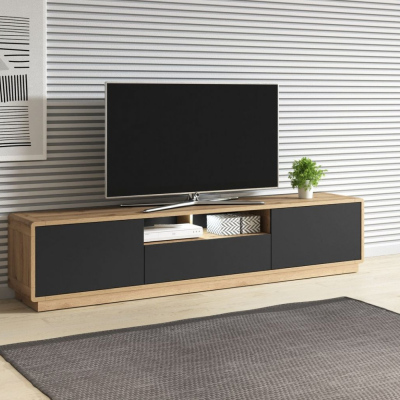 TV állvány 200 cm NIKET - Tölgyfa Bika / fekete
