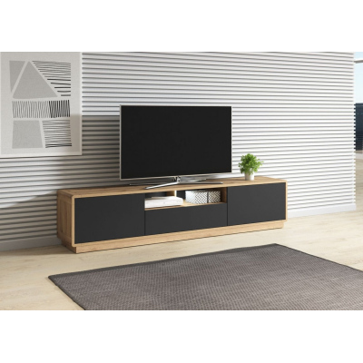 TV állvány 200 cm NIKET - Tölgyfa Bika / fekete