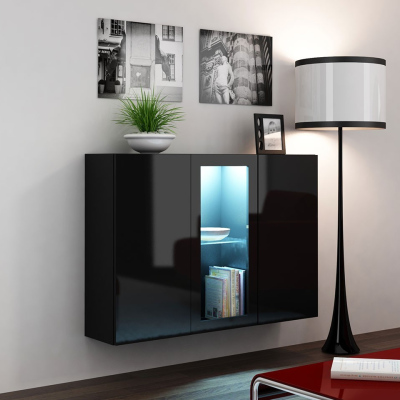 ASHTON üveges komód RGB LED világítással - fekete / fényes fekete
