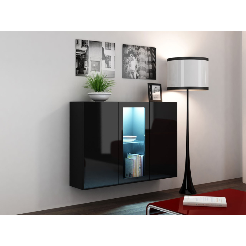 ASHTON üveges komód RGB LED világítással - fekete / fényes fekete