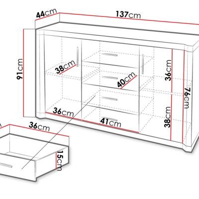 ARIKA kombinált komód - 137 cm széles, sonoma tölgy
