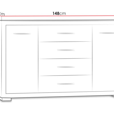 ITUNI kombinált komód - 148 cm széles, santana tölgy