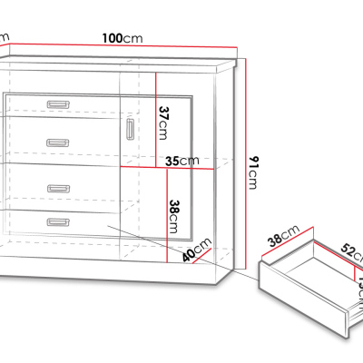 MERLO kombinált komód - 100 cm széles, tölgy