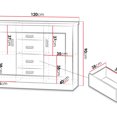 MERLO kombinált komód - 120 cm széles, tölgy