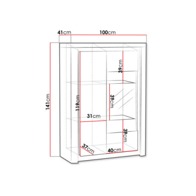 DURAZNO 3 üveges komód LED világítással - ribbeck tölgy / fényes fehér