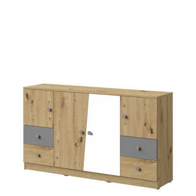 Kombinált fiókos komód CHIMA 1 - artisan tölgy / fehér / szürke