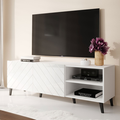 TV-állvány 150 cm BERMEJO - fehér / fényes fehér
