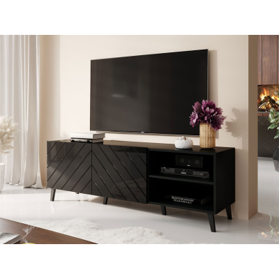 TV állvány 150 cm BERMEJO - fekete / fényes fekete