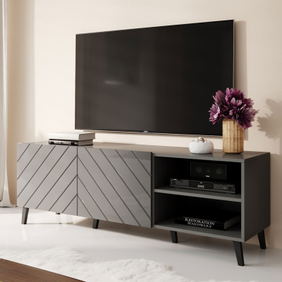 TV állvány 150 cm BERMEJO - grafitszürke / fényes grafitszürke