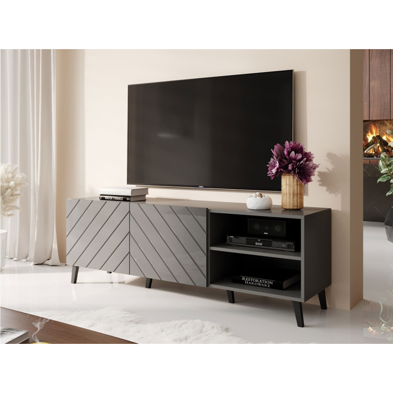TV állvány 150 cm BERMEJO - grafitszürke / fényes grafitszürke