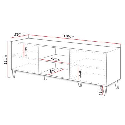 TV-állvány 150 cm BERMEJO - fehér / fényes fehér