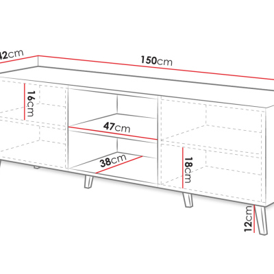 TV állvány 150 cm BERMEJO - fekete / fényes fekete