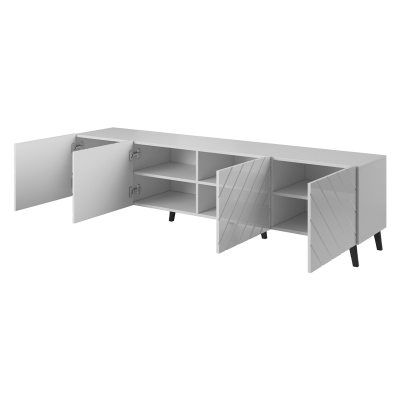BERMEJO TV-asztal 200 cm - fehér / csillogó fehér