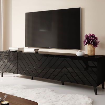 TV-állvány 200 cm BERMEJO - fekete / fényes fekete
