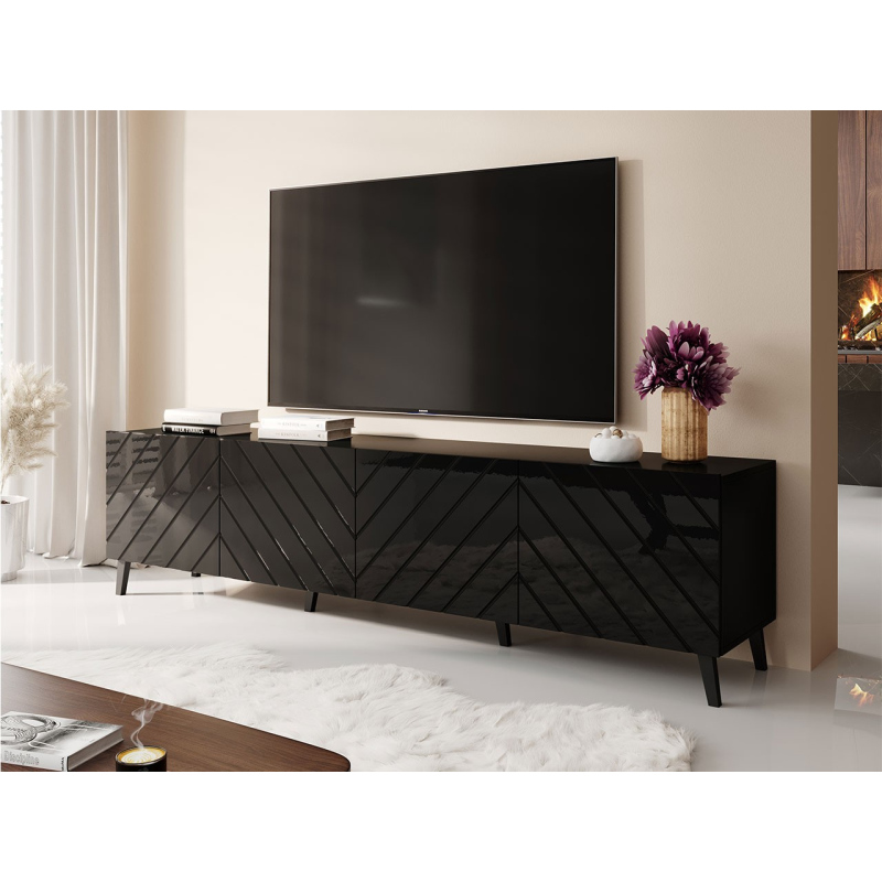 TV-állvány 200 cm BERMEJO - fekete / fényes fekete