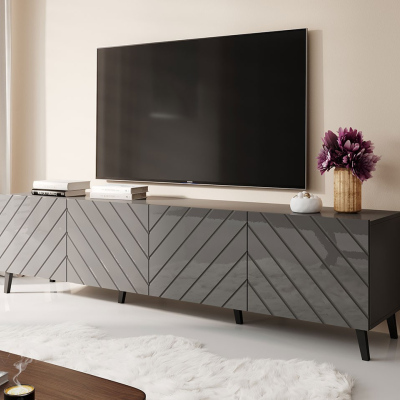 TV állvány 200 cm BERMEJO - grafitszürke / fényes grafitszürke