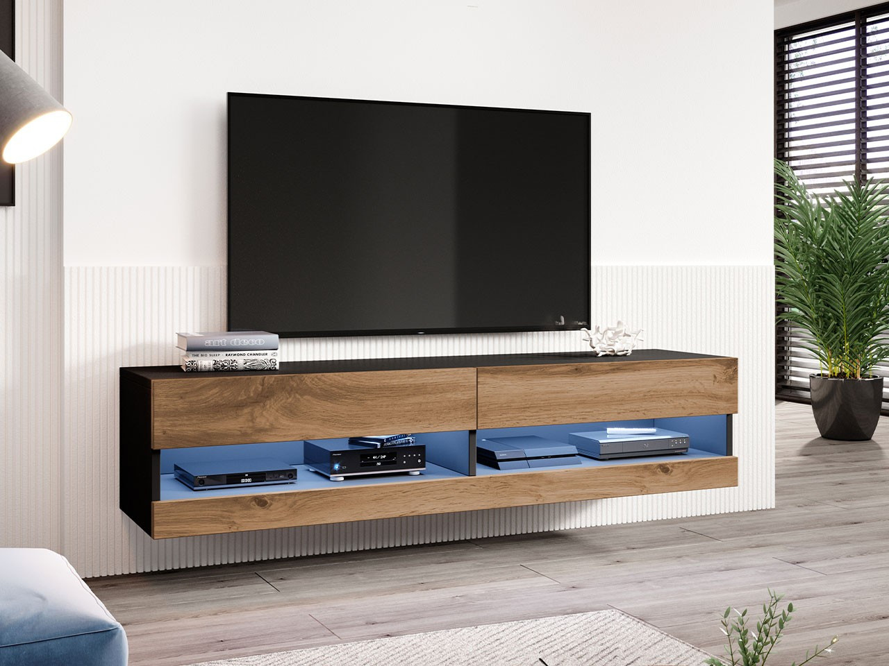 ASHTON 1 TV asztal 180 cm - fekete / wotan tölgy