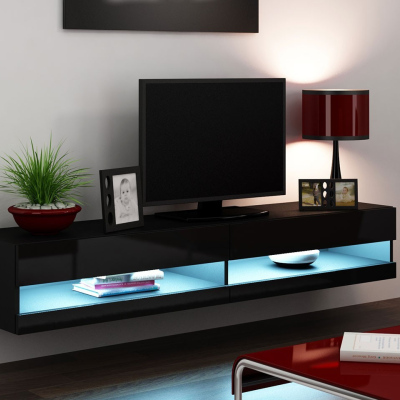 ASHTON 1 TV-asztal 180 cm - fekete / fényes fekete