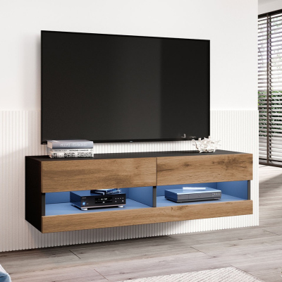ASHTON 1 TV-asztal 140 cm - fekete / wotan tölgy