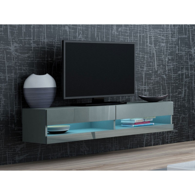 ASHTON 1 TV-asztal 140 cm - szürke / fényes szürke