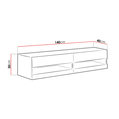 ASHTON 1 TV asztal 140 cm fehér LED világítással - fekete / fényes fekete