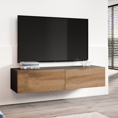 ASHTON TV-asztal 140 cm - fekete / wotan tölgy