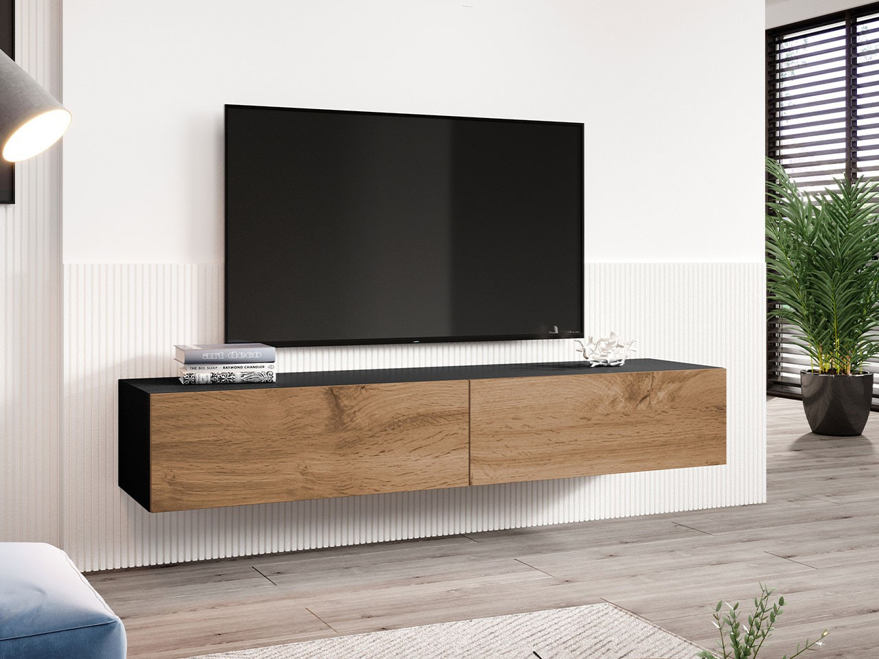 ASHTON TV-asztal 180 cm - fekete / wotan tölgy