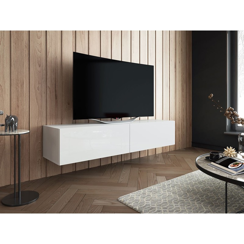 TOKA TV-asztal 150 cm - fehér / fényes fehér