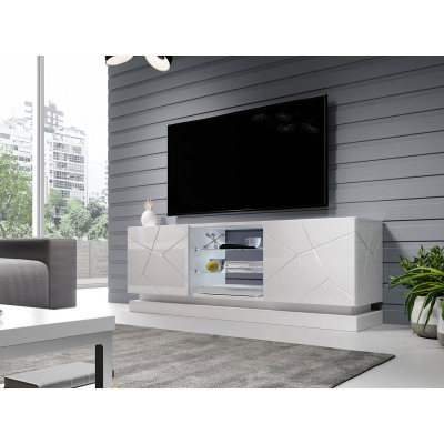LIMA TV-asztal 160 cm - fehér / fényes fehér