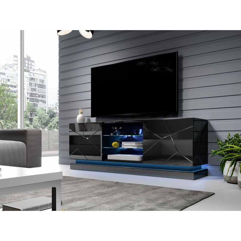 LIMA TV asztal LED RGB világítással 160 cm - fekete / fényes fekete