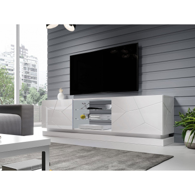 LIMA TV-asztal 200 cm - fehér / fényes fehér
