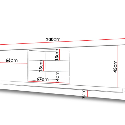 LIMA TV-asztal 200 cm - fehér / fényes fehér