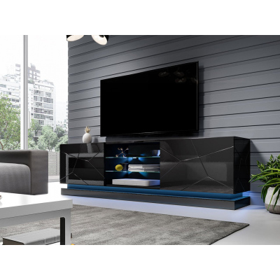 LIMA TV asztal LED RGB világítással 200 cm - fekete / fényes fekete