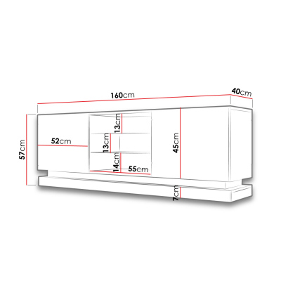LIMA TV-asztal 160 cm - fehér / fényes fehér